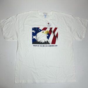 NWT Vtg M & O Knits T-shirt White “Proud To Be An American” Eagle US Flag Tee L